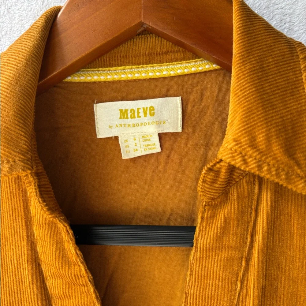 Maeve Anthropologie Mustard Tie Front Corduroy Mini Dress Long Sleeve - Picture 3 of 8